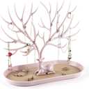 MORE&LESS Antlers Jewelry Display Stand,Tree Tower Rack Hanging Organizer for Ring Earrings Necklace Bracelet (A Light Pink)
