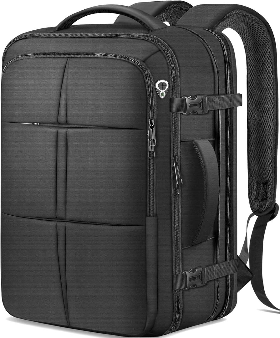 Travel Backpack For Men, Extra Large 50L Flight Approved Carry on Backpack, Expandable Waterproof Business Suitcase Daypack Big Bag Fits 18.4 Inch Laptop, Black