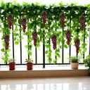 5Pcs 36 Leaves Artificial Greenery Garlands Hanging Leaves with 5 Strings 36 Purple Grapes for Faux Grape Leaf Garland Vine Plants for Indoor Outdoor Wedding Garden Home Party Wine Rack Decor