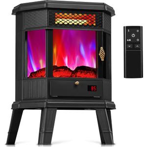 RealSmart Electric Fireplace Heater 22 in Freestanding Fireplace Stove Infrared Quartz Fireplace for Idoor Use with 3D Flame Effect Remoted Control, Timer, Overheating Protection Black