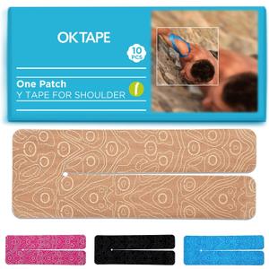 OK TAPE Precut Y-Shape Kinesiology Tape for Shoulder, Knee, Back, 10 Pcs, K Tape Strips, Provide Support & Relieve Discomfort, Water-Resistant Elastic Athletic Tape (3.5" x 10", Beige)