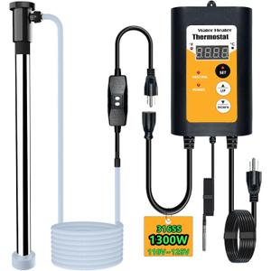 1300W 110-120V Submersible Immersion Water Heater - Portable Bucket Heater for Hot Tubs/Bathtubs/Small Pools, 316SS GFCI Leakage Protection Plug Water Heater with Adjustable Temp & Rustproof
