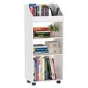 HAYOFAMY 4-Tier Mobile Bookshelf, White Bookcase with Wheels, Rolling File Holder Desk File Book Organizer for Home Office Living Room School