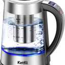 Electric Kettle with British Strix Thermostat, 1.8L 1500W, 24-Hour Keep Warm, Removable Lid, Glass Tea Kettle & Hot Water Boiler, BPA-FREE, Auto Shut-Off & Boil-Dry Protection, 304 Stainless Steel