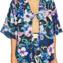 Women's Floral Print Button Down Shirts Short Sleeve Summer Casual Blouse Tops (XL)