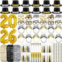 Aneco 97 PCS New Year's Eve Party Kit for 12 Guests Happy New Year Party Supplies Set with Hats Headbands Noisemakers Horns Glasses Bead Necklaces Garlands 2026 Foil Balloon for New Year Decoration