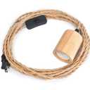 Arturesthome Wood Pendant Light Cord Kit with Switch,16.4FT Vintage Industrial Hanging Light Plug in Lamp Cord with Twisted Nylon Rope Pendant Lights Socket E26 E27 for Farmhouse Lamp Cable Retro DIY
