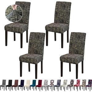 Fafua Chair Covers, Dining Room Chair Covers, Stretch Kitchen Chair Covers/Dining Room Chair Covers Set of 4, Removable Washable Dining Chair Slipcovers for Home, Hotel, Banquet, Hemp Coffee Pattern