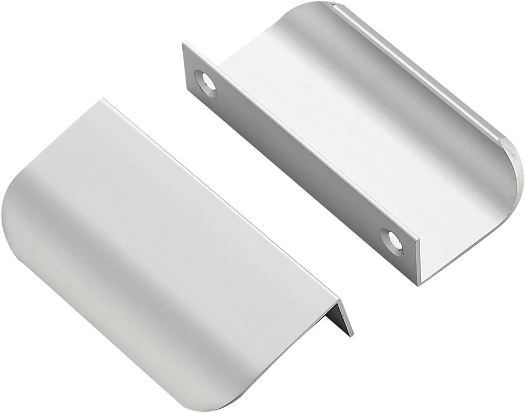 Ravinte 10 Pack Finger Pulls for Cabinets - 64mm/2.52" Hole Center Tab Handle Silver Edge Pulls - Concealed Handles for Kitchen Drawer - 80mm/3.15" Length