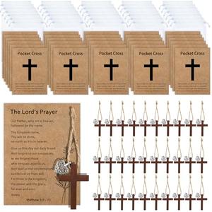 Qpige Bulk 30 Pocket Cross Cards Christian Gifts, Wooden Pocket Cross Charm Christian Religious Gifts Small Faith Based Comfort Baptism Gift Inspirational Gifts for Women Men(Hollow Out Heart)