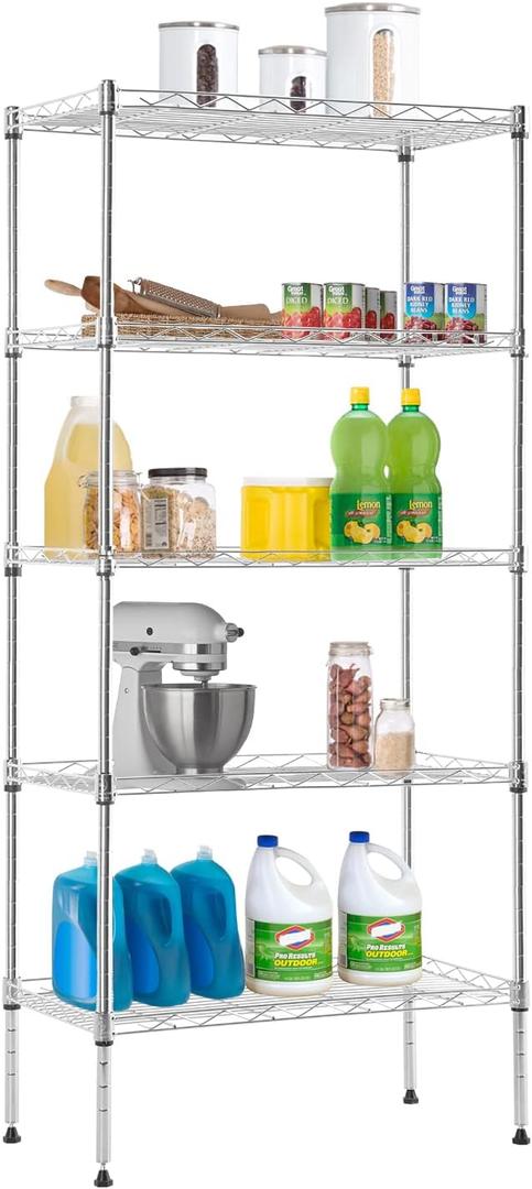 Adjustable NSF-Certified Metal Shelf Wire Shelving Unit Storage for Small Places Restaurant Garage Pantry Kitchen Garage Rack (Chrome, 21.5L x 11.6W x 47.6H)