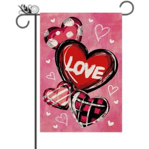 Welcome Valentine's Day Garden Flag Pink Love Heart Vertical Double Sided Garden Flag Holiday Outside Yard Decoration Anniversary Wedding Farmhouse Valentines Day Decor 12.5 x 18 Inch
