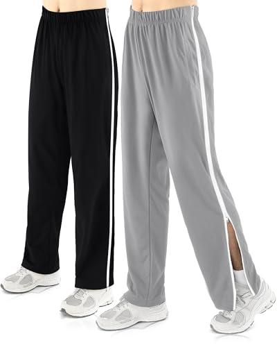 Wovnet 2 Pack Tear Away Pants for Men Sweat Basketball Pants 2 Side Zippers off Full Open Sweatpant with Pockets(Black，light Gray,xL)