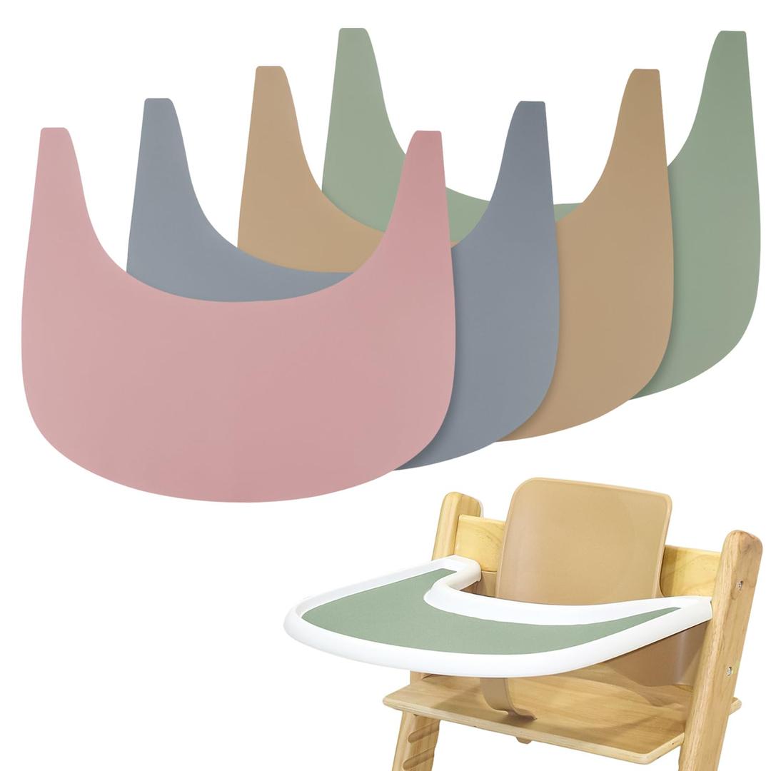 4 Pieces High Chair Placemat Silicone, Clean and Hygienic, Suitable for Tripp Trapp High Chair Tray Cover (Pink+Grey+Khaki+Green)