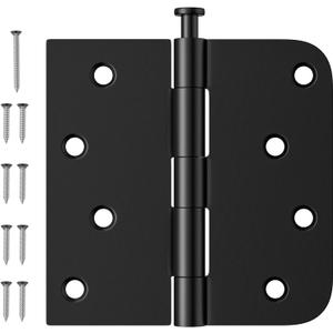 3 Pack Black Door Hinges 4 Inch, Exterior Door Hinges with Square & 5/8" Radius, Removable Pin, Perfect for Heavy-Duty Front & Back Door, Antirust & No Squeaks