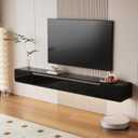 FurniNova High Gloss Floating TV Stand with 3 Doors,Black,55 Inch