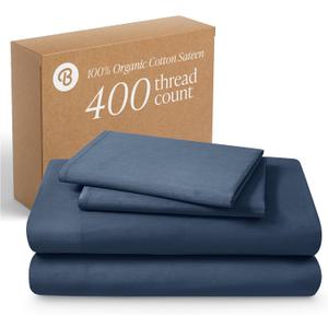 Bare Home 100% Organic Cotton King Sheet Set - 400 Thread Count - Smooth Sateen Weave - Breathable & Cooling - Hotel Luxury Set - Deep Pocket Bed Sheets (King, Bering Sea)