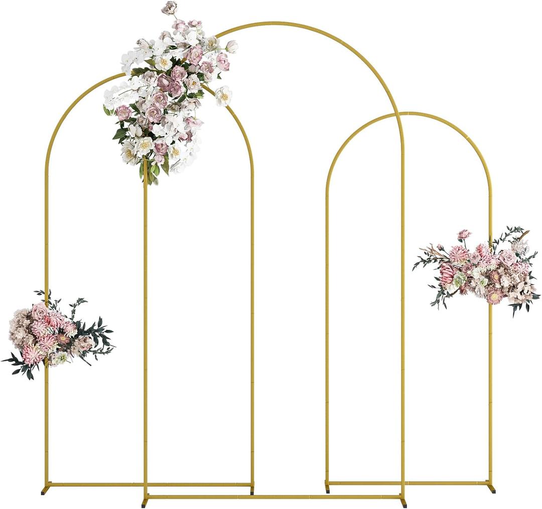 Wedding Arch, Metal Arch Backdrop Stand, Balloon Arch Stand Wedding Frame for Ceremony Decoration (Gold, 7.2FT, 6.6FT, 6FT Arch Backdrop)
