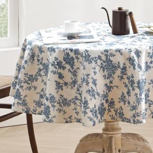 Cotton Linen Round Tablecloth - Pastoral Floral Tablecloth Washable Table Cloth for Kitchen Dining Room Table Cover for Party Dinner, Picnic (Blue Floral, Round 55")