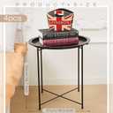 Kigley Set of 4 Metal Side Table Folding Tray Round Foldable End Table Outdoor Tray Table Small Stable Snack Nightstand for Outdoor Indoor Living Room Bedroom Patio, Black, 18.5 x 18.5 x 19.7''
