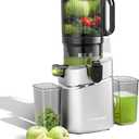 AMZCHEF Cold Press Juicer with 5.8" Large Feed Chute, Slow Masticating Juicer for Whole Fruits & Vegetables, 3-Layer Strainer, Copper Motor, High Juice Yield, Easy to Clean, Silver