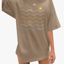 Oversized Sunshine Shirt Women Vintage Sun Print Graphic Tee Hiking T-Shirts Boho Summer Short Sleeve Top 2XL