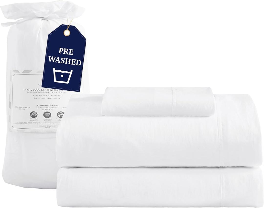 Casa Platino Twin Sheets Set, 100% Brushed Microfiber Pre-Washed Twin Sheet Set, 3 Piece Set, Soft & Cozy Cooling Bedding, Fade-Resistant, 15-Inch Deep Pocket White Bed Sheets