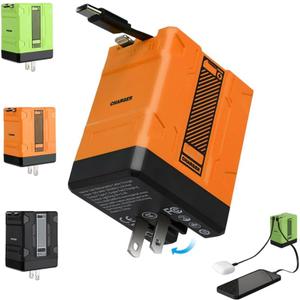 2 in 1 Compatible with 120w Fast Charger, 2025 New Retractable Wall Fast Charger Module, Portablecharger with All in 1 Foldable Plug,for Phone, Tablet, Laptops(Orange)