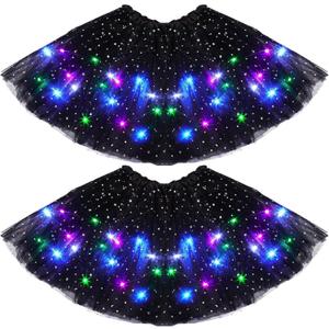 2 Pack LED Tutu Skirt Layered Tutus for Women Light up 80's Tulle Tutu Skirt Party Halloween Cosplay Costume (Black)