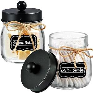Amolliar Mason Jar Bathroom Accessories Set 3 Pcs -Lotion Soap Dispenser & 2 Cotton Swab Holders & Toothbrush Holder - Rustic Farmhouse Decor, Bathroom Home Decor, Perfect Decorating Idea (Black)