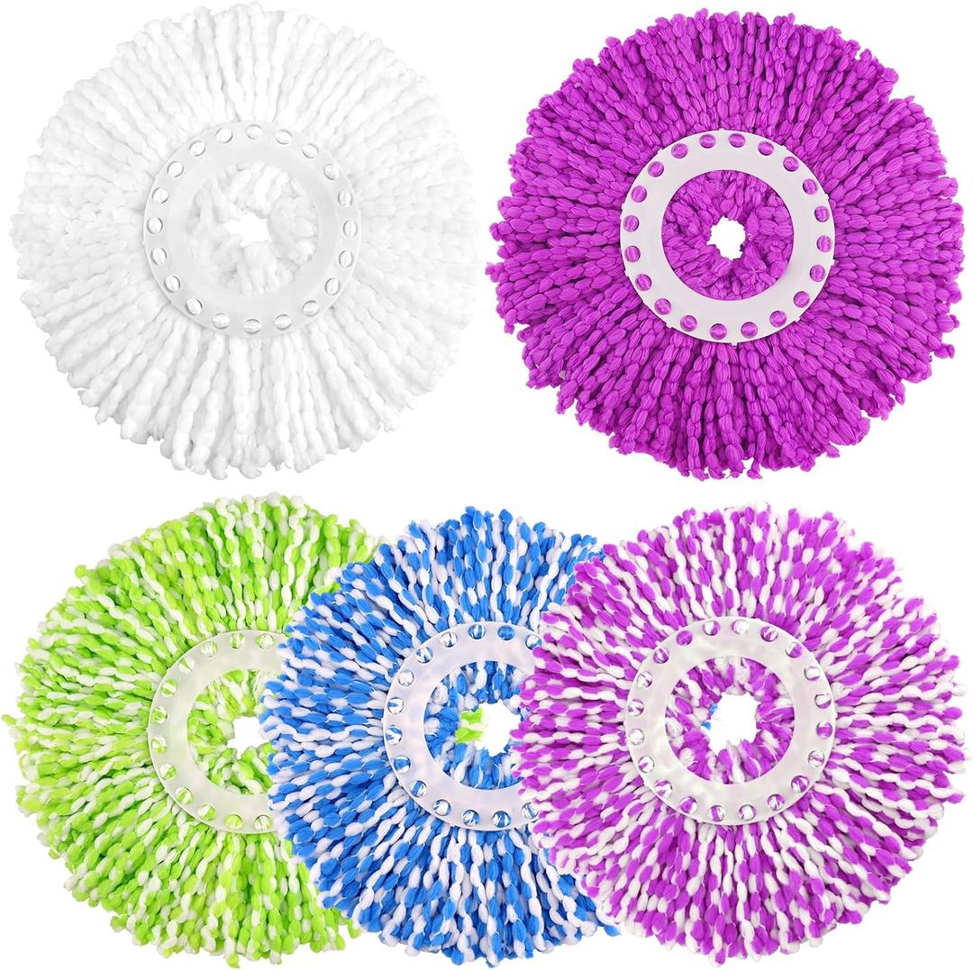 NICEMOVIC 5 Pack Spin Mop Replacement Head for 360 Spin Mop System, Round Shape Standard Universal Size Mop Head, Microfiber Spin Mop Refills Easy Cleaning and Machine Washable