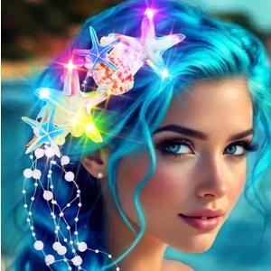 JONKY Light up Starfish Hair Clips Led Mermaid Accessories for Women