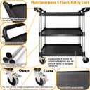 Plastic Utility Cart with Wheels, 3 Tier Rolling Cart with Lockable Wheels, Heavy Duty 510lbs Capacity Food Service Cart for Office, Restaurant, Kitchen, Home, Warehouse