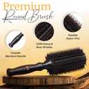 Boar Bristle Round Brush for Blow Out Set by Belula. Round Hair Brush For Blow Drying. Medium 2.4 Wooden Barrel. Hairbrush Ideal to Add Volume and Body. Free 3 x Hair Clips & Travel Bag