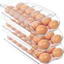 Egg Holder for Fridge, Automatic Rolling Egg Organizer for Refrigerator, Clear Plastic Egg Container & Tray, Stackable Dispenser and Storage Bin with Sturdy Lid to Saving Space -3 Layer