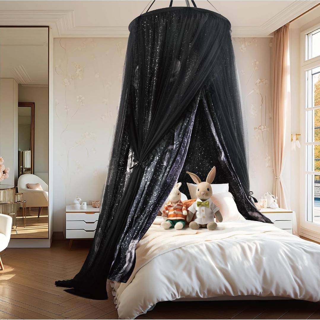 32"x 106" Bed Canopy for Girls & Adults, Double Layer Princess Round Dome Bed Curtain Canopy Drapes, Dreamy Mosquito Net Reading Nook, Bedroom Decoration (Moon)