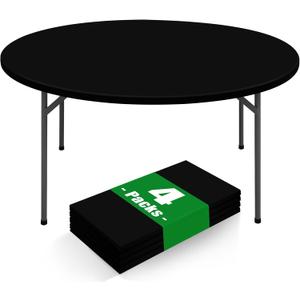 Moosfor Round Spandex Tablecloth 4 Pack, Elastic Fitted Waterproof Tablecloths for 45"-56" Tables, Stretch Washable Picnic Table Cover for Camping, Dining, Indoor and Outdoor, Black, For Up to 45"-56" Round
