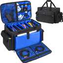 Large DJ Cable Bag with 16" Laptop Compartment & Mic Pockets, Professional DJ Equipment & Accessories Organizer Bag with 7 Adjustable Dividers, DJ Gig Bags for Musicians, Travel, Hard Bottom, Blue