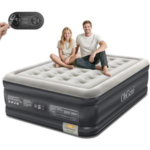 OhGeni Air Mattress Full with Built-in Pump,18'' Comfortable Blow Up Colchones Inflables Mattress for Home,Guests,Foldable,Portable Bed for Adults,Durable Airbed Supports Up to 600 lbs,Black