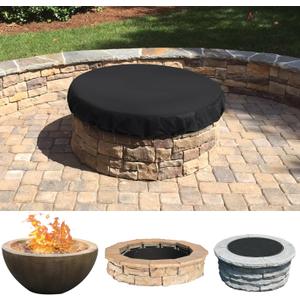 32/40/56in Black Fire Pit Cover Round, Waterproof 600D Oxford Fabric for Snow, Rain, Wind and Sun Weather, Easy to Install and Store Outdoor Patio Built In Firepit Cover (56in-black)