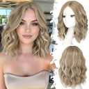 Eawwii Ash Blonde Mix Platinum Short Wavy Wig for Women Lace Hairline Bob Style Synthetic Heat Resistant - Natural Appearance for Everyday Hairstyle 14 Inch