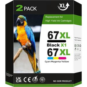 67XL Ink Cartridge for HP Ink 67 Compatible for Deskjet 2755e Ink Cartridges 2700 2855e 2755e 2755 4155e 4255e for Envy 6000 6055e 6400 2Pack