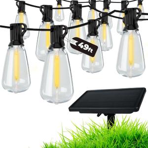 Regalosonline Solar String Lights for Outside - 15+1 LED Bulbs Patio Lights with USB Port & Waterproof Outdoor (Warm White)
