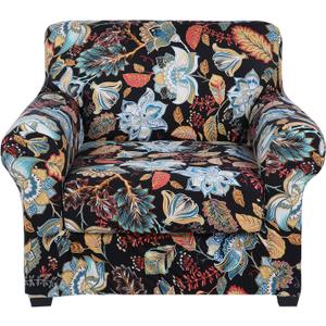 hyha Couch Covers, Chair/Sofa Covers, Floral Pattern, Stretch, Printed, 2 Pieces, Armchair Slipcover, Separate Couch Cushion Slipcover, Furniture Protector for Dogs(Armchair, Floral) (Small, Black)