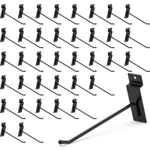 HUHOLE 32PC 6 Inch Slatwall Hooks Steel Hangers | 30 lb Capacity Hooks for 3 Inch Slatwall Panels, Tools, Cords, Merchandise, Garage Organization and Retail Display