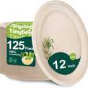 Tinybee Compostable Plates Heavy Duty 12 Inch - 125 Pack Paper Plates Eco-Friendly Large Paper Plates Microwave-Safe, Soak-Proof, Cut Resistant, Disposable Plates for Dinner BBQ Picnic Party, Natural