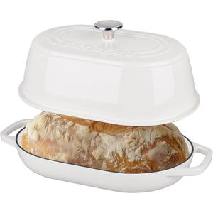 VORRINGARD Enameled Cast Iron Dutch Oven Pot with Dome Lid, Oval Bread Oven for Homemade Sourdough Bread Baking, Oven Safe up to 500F, 6 Quart, White