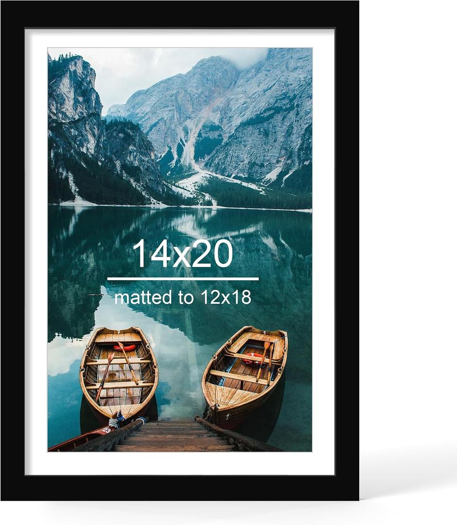 14x20 Picture Frame, Black Wood Style, Wall Mounting
Display Posters 12 x 18 with Mat or 14 x 20 without Mat, 1 Pack for Photos, Artwork; Fits Home, Office & Gallery Wall Decor