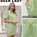 Deer Lady 2025 Casual Summer T Shirt Dress for Women Drawstring Short Sleeve V Neck Mini Shift Dresses with Pockets (Green, S)