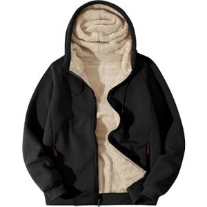 Flygo Sherpa Hoodies for Men Zip Up Winter Fleece Lined Hooded Sweatshirt Heavyweight Warm Jackets (Large, Black)